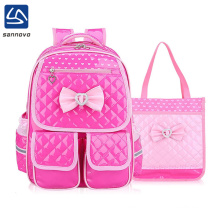 wholesale cute bow-tie design pu kids school bag set for girl